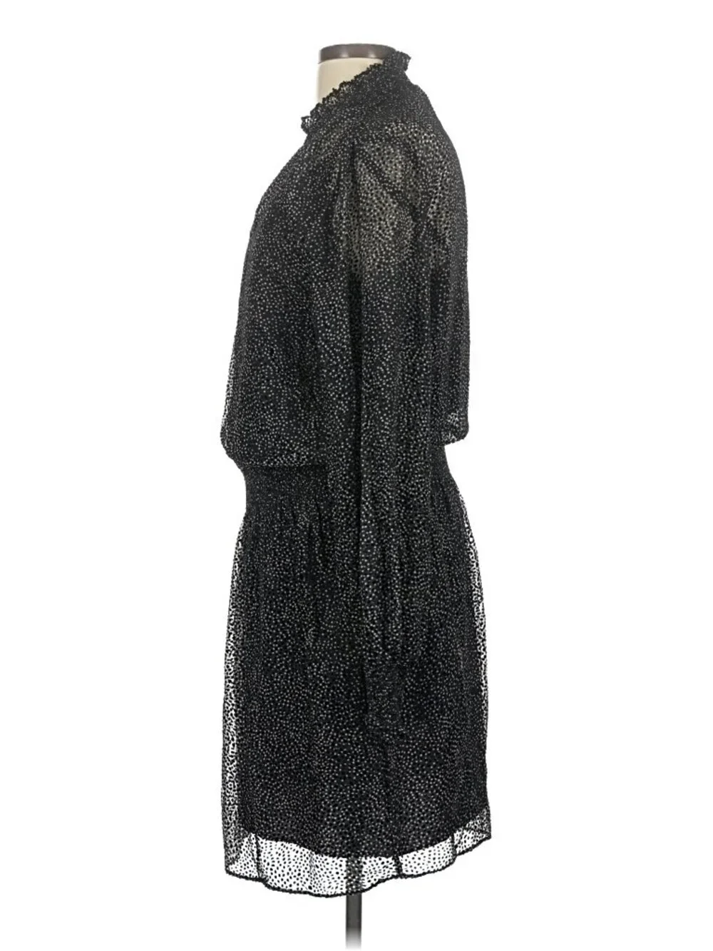 WHBM Polka Dot Blouson Dress Large Black White Sheer Mesh Mini Cocktail Casual - Picture 5 of 9